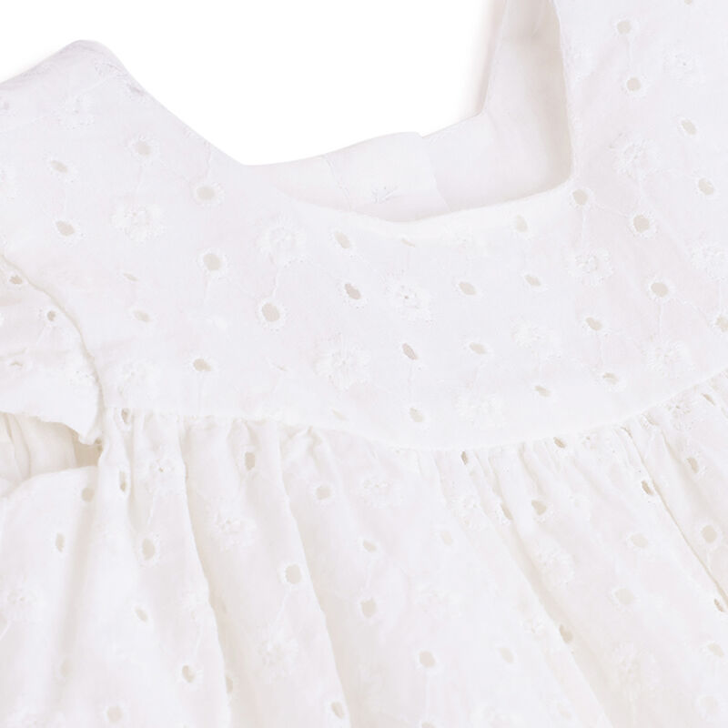 Girls White Schiffli Short Sleeve Dress image number 2